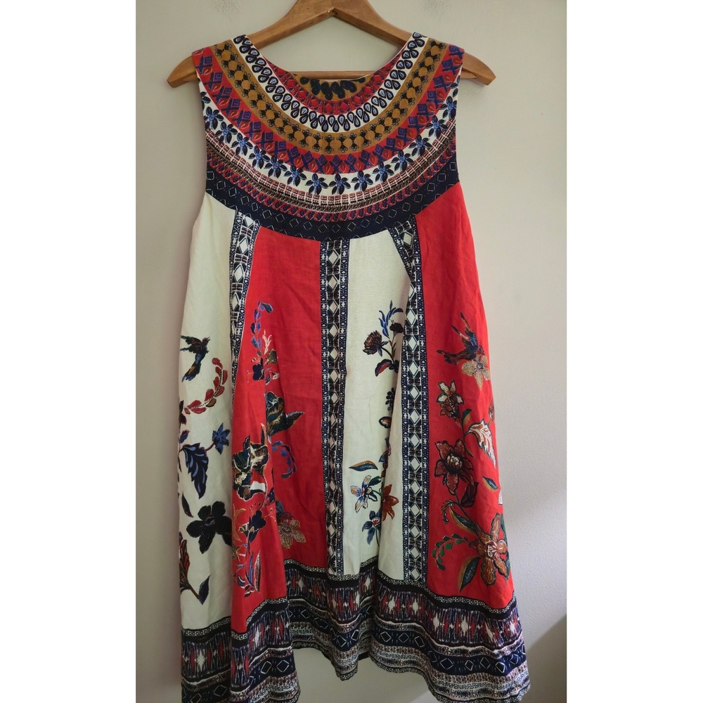 Maeve Anthropologie Red Floral Boho Sleeveless Shift Mini Dress Womens Large - Picture 4 of 10